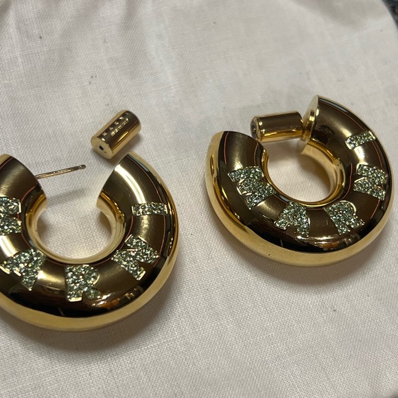 MARNI Gold Logo Hoop Earrings w/Green Stones - Box, Dust Bag, & Tag- Retail $935 - Picture 2 of 6